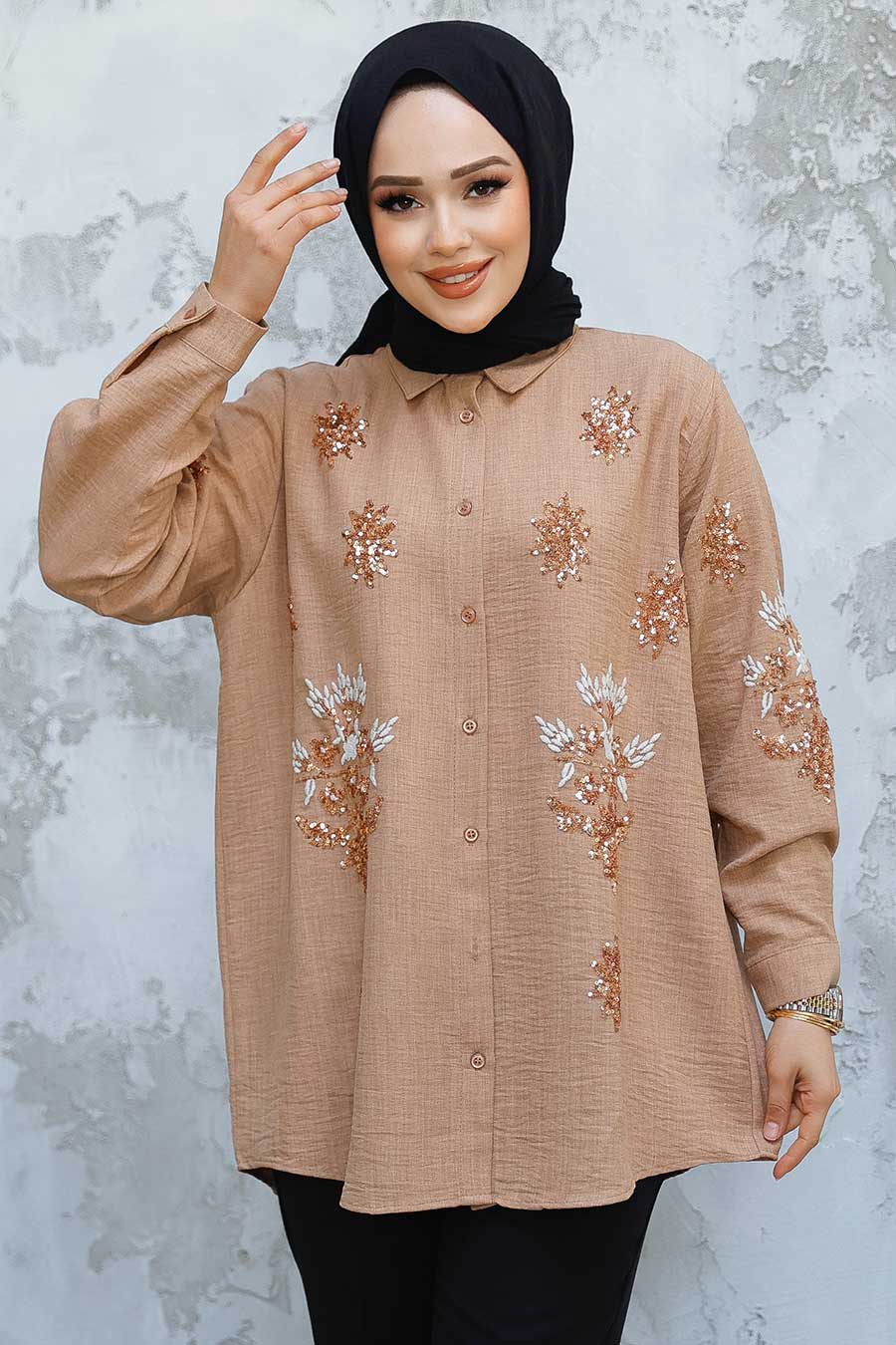 Brown Sequence Embroidered