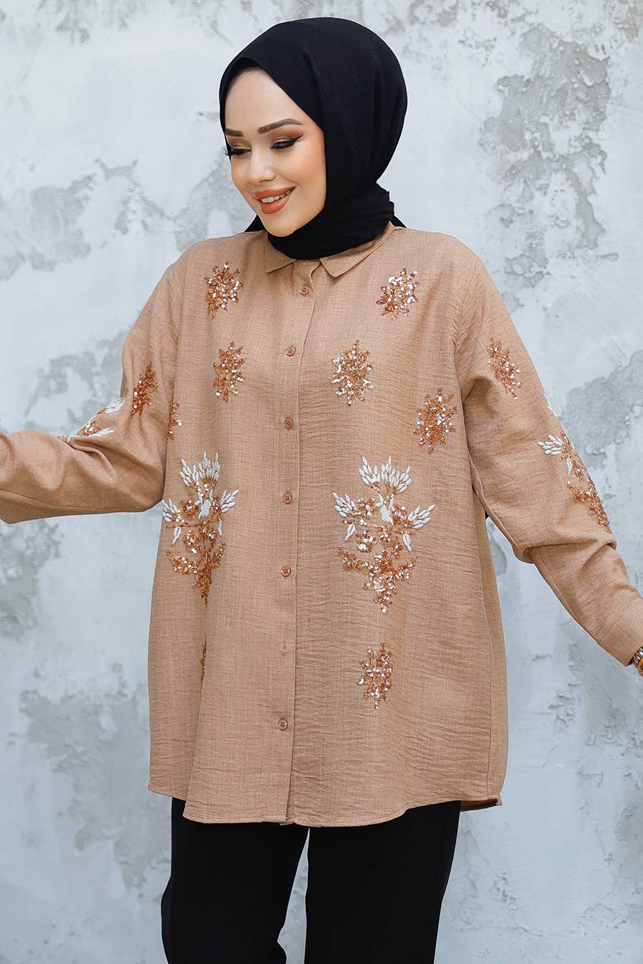 Brown Sequence Embroidered