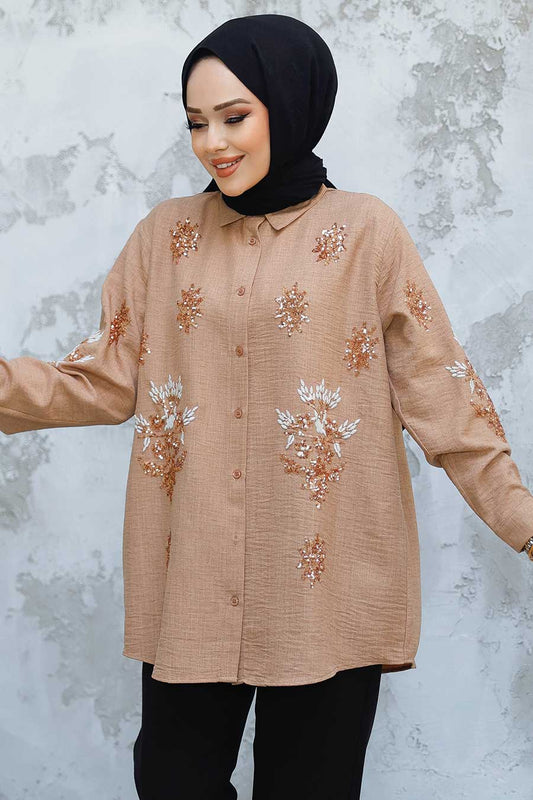 Brown Sequence Embroidered