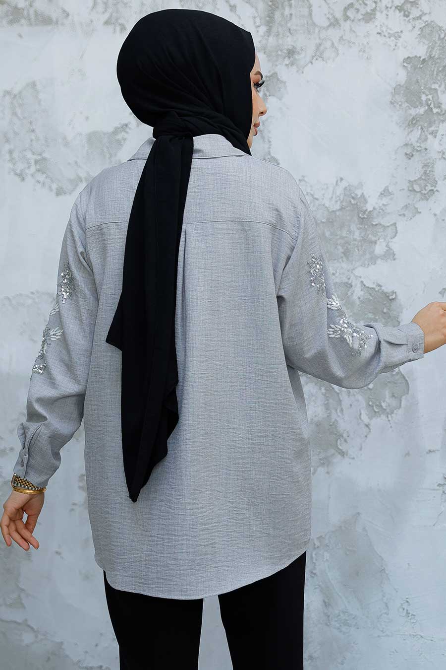 Grey Sequence Embroidered Shirt